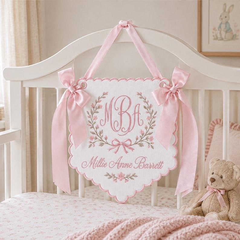 Personalized Baby Nursery Wall Hanging, Custom Embroidered Baby Name Banner, Baby Shower Gift