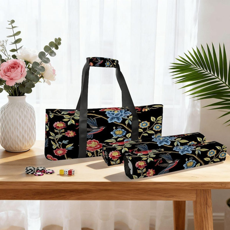 Bird Toile Floral Mahjong Bag Set, 3-Piece American Mahjong Storage Tote