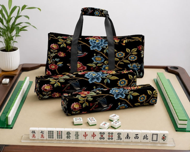 Bird Toile Floral Mahjong Bag Set, 3-Piece American Mahjong Storage Tote