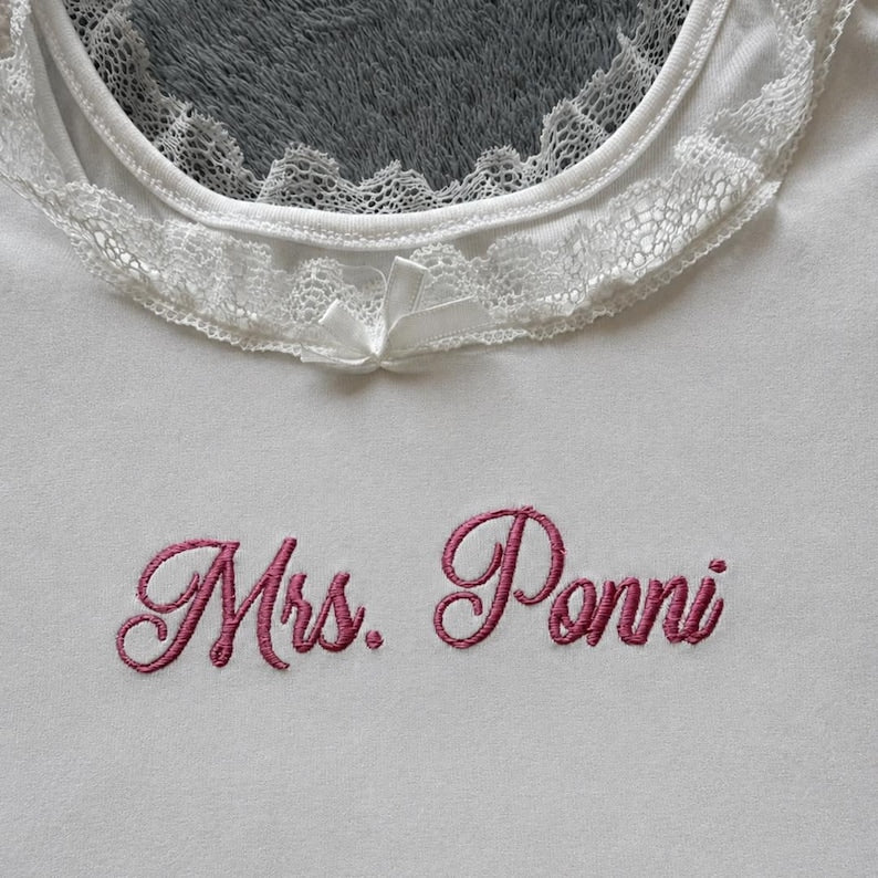Personalized Embroidered Lace Tank Top, Custom Embroidery Modal Tank Bridal Shower Gift, Engagement Gift Bachelorette Party