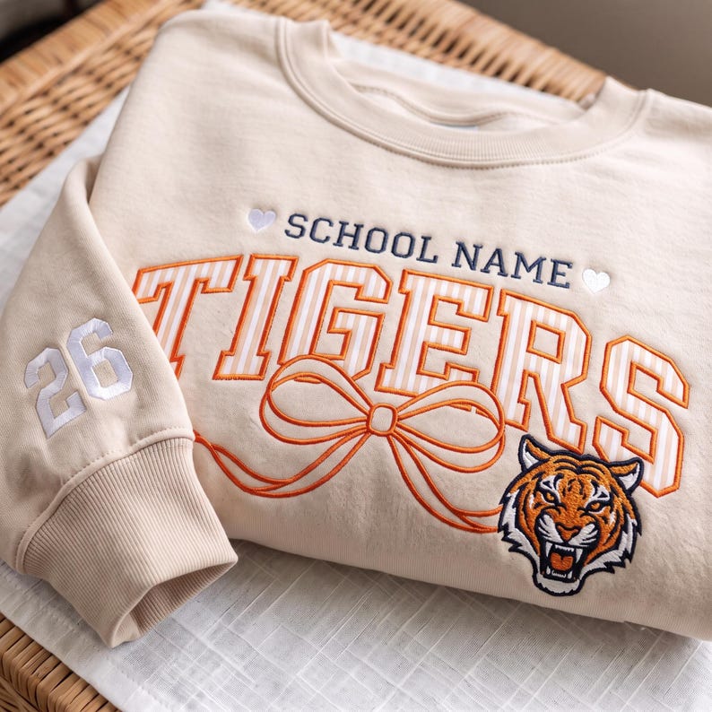 Embroidered Custom College Sweatshirt, Personalized Game Day Applique Apparel, Mascot Team Spirit, Varsity Style Sports Top