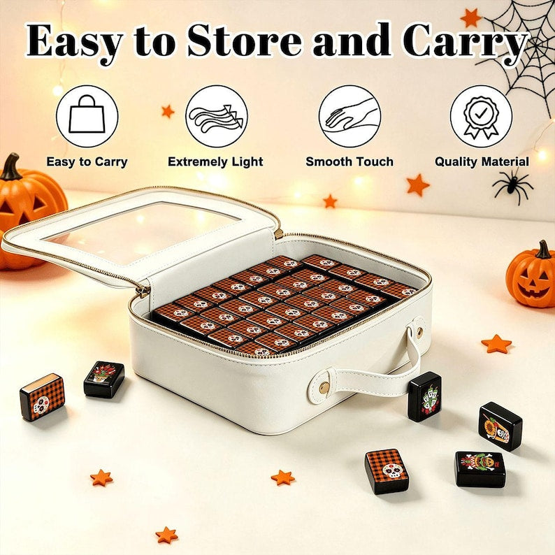 Halloween Mahjong Set, Single Layer, Skull Diner Acrylic Mahjong Tiles, Spooky Mahjong Gift