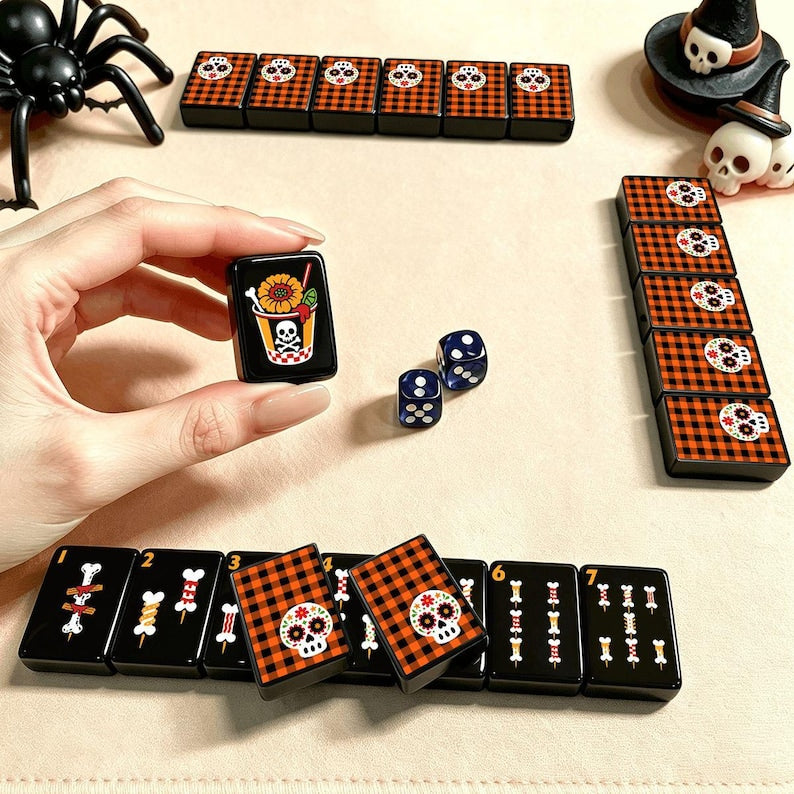 Halloween Mahjong Set, Single Layer, Skull Diner Acrylic Mahjong Tiles, Spooky Mahjong Gift