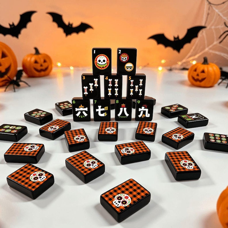 Halloween Mahjong Set, Single Layer, Skull Diner Acrylic Mahjong Tiles, Spooky Mahjong Gift