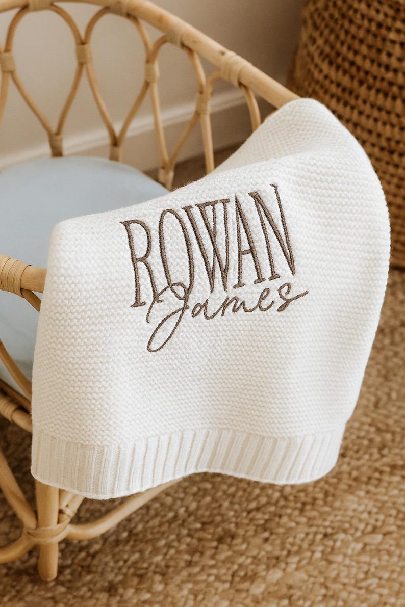 Embroidered Custom Blanket for Baby Boy Ivory Blanket with Name Baptism Gift Idea Grandbaby Gift Newborn