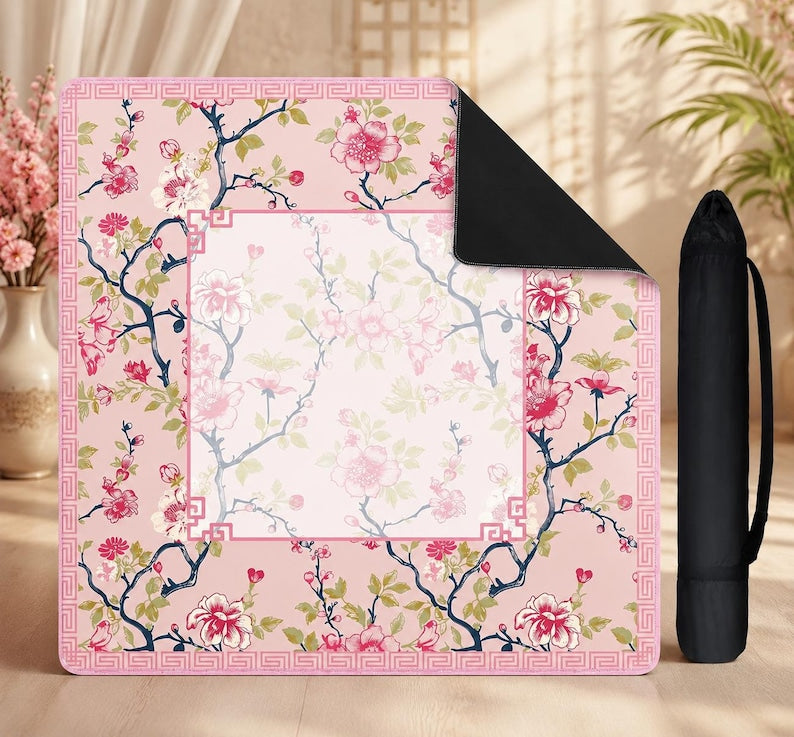 Chinoiserie Mahjong Mat with Carrying Bag, Non-Slip Game Table Cover