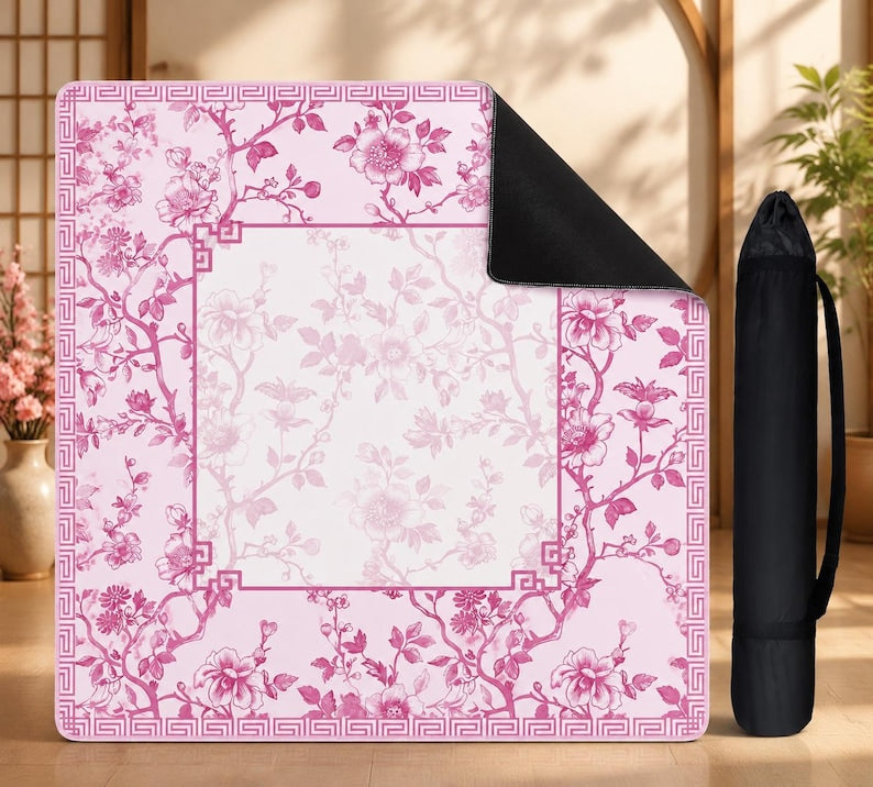Chinoiserie Mahjong Mat with Carrying Bag, Non-Slip Game Table Cover