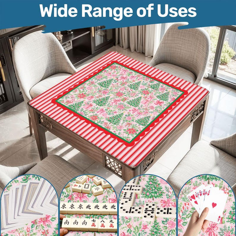 Christmas Mahjong Mat, Holiday Mahjong Mat, Xmas Floral Mahjong Mat, Holiday Mahjong Mat, Green and Red Mahjong
