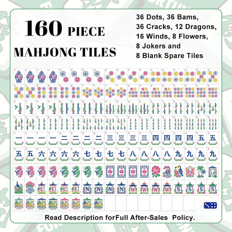 Custom Porcelain Mahjong Tiles Set of 160, Chinoiserie Style Acrylic American Mahjong, Oriental Tile Set