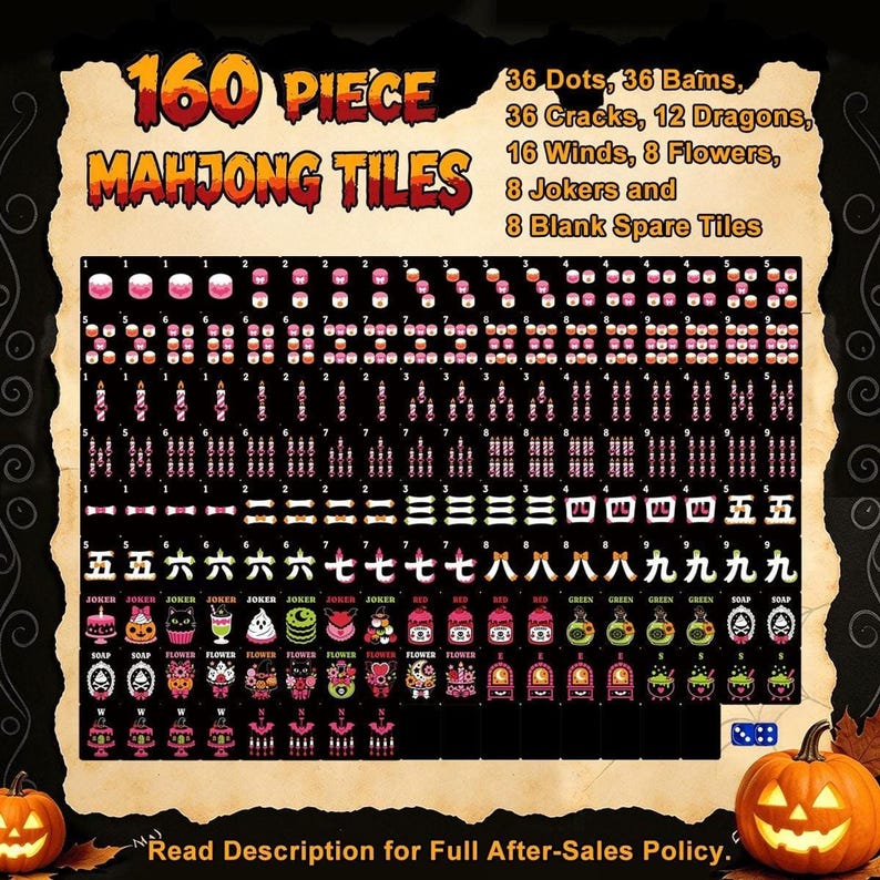 Ghost Mahjong Tile Set, Pastel Halloween Acrylic, 160-Piece American Mahjong