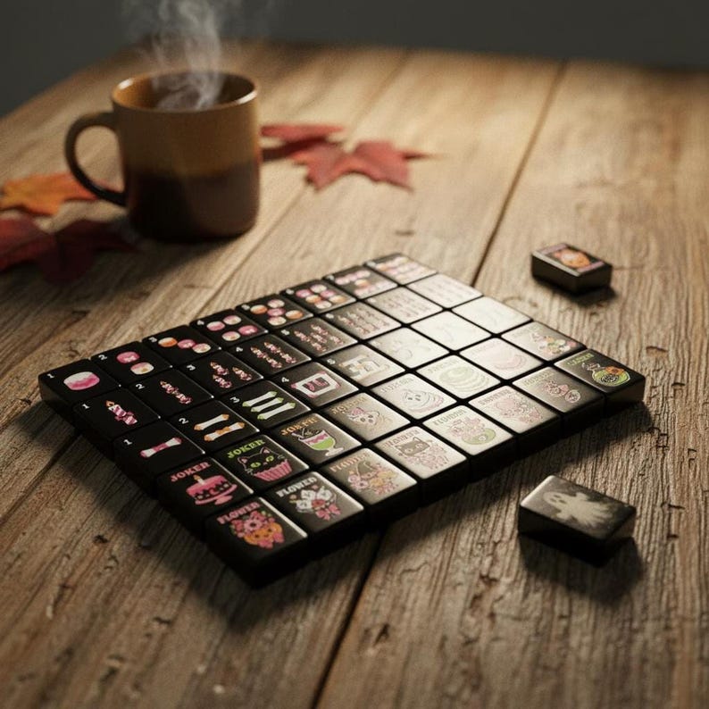Ghost Mahjong Tile Set, Pastel Halloween Acrylic, 160-Piece American Mahjong