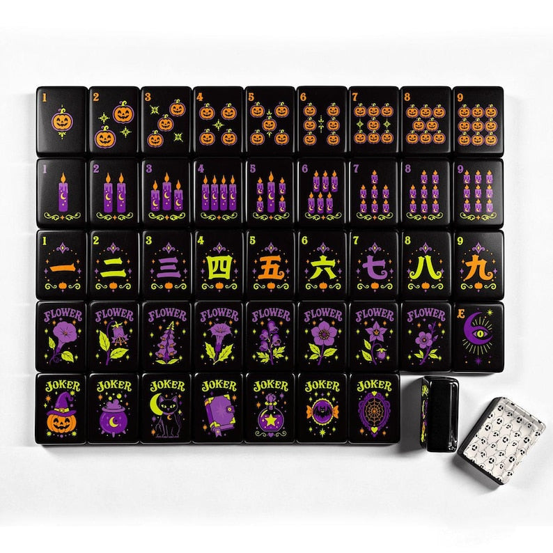 Pumpkin Hex Halloween Mahjong Tiles, Halloween Mahjong Tiles, Ghost Mahjong Tiles
