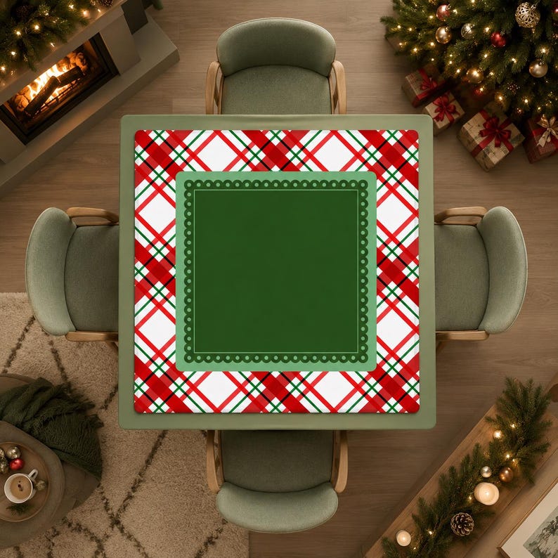 Evergreen Christmas Plaid Mahjong Mat