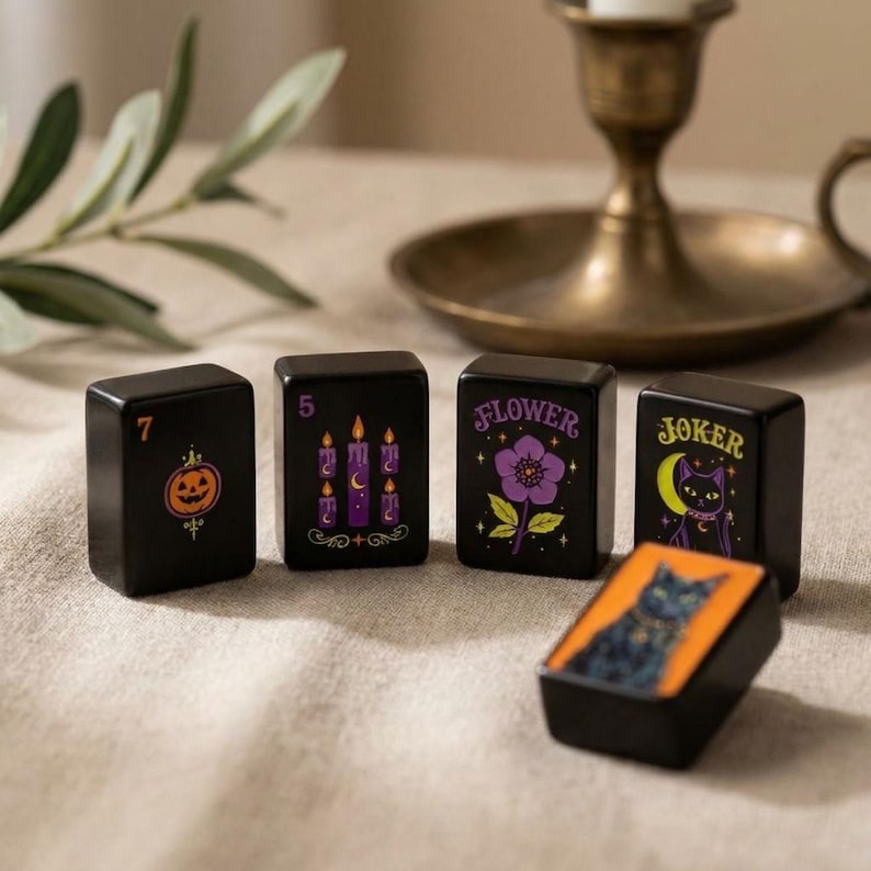 Halloween Classic Mahjong Set, Halloween Mahjong Tiles With Custom Back Design, 4 Back Options