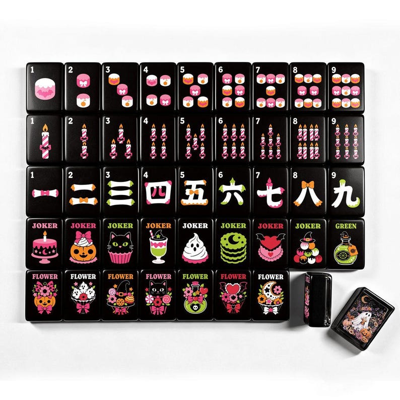 Halloween Mahjong Tiles, Spooky Cute Mahjong Set, Ghost Pumpkin Witch American Mahjong Tiles