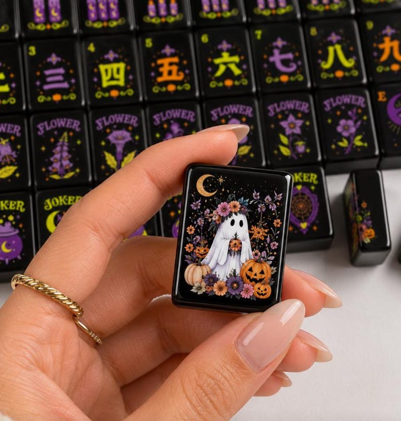 Halloween Mahjong Tiles, Spooky Cute Mahjong Set, Ghost Pumpkin Witch American Mahjong Tiles