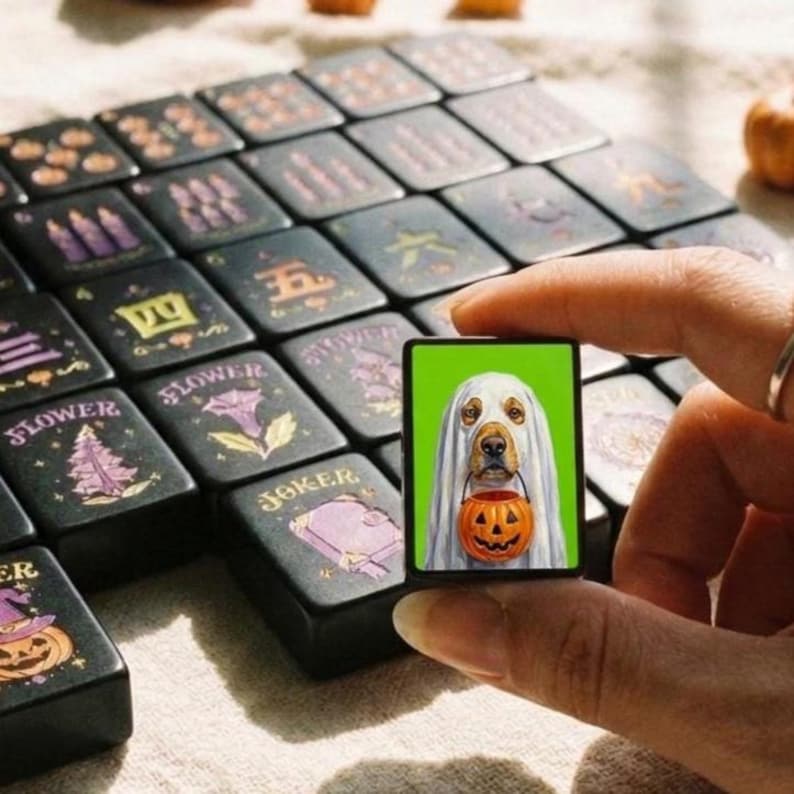 Halloween Classic Mahjong Set, Halloween Mahjong Tiles With Custom Back Design, 4 Back Options