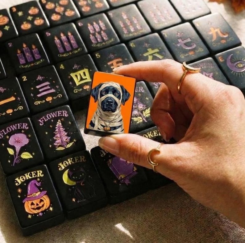 Halloween Classic Mahjong Set, Halloween Mahjong Tiles With Custom Back Design, 4 Back Options