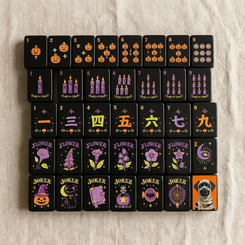 Halloween Classic Mahjong Set, Halloween Mahjong Tiles With Custom Back Design, 4 Back Options