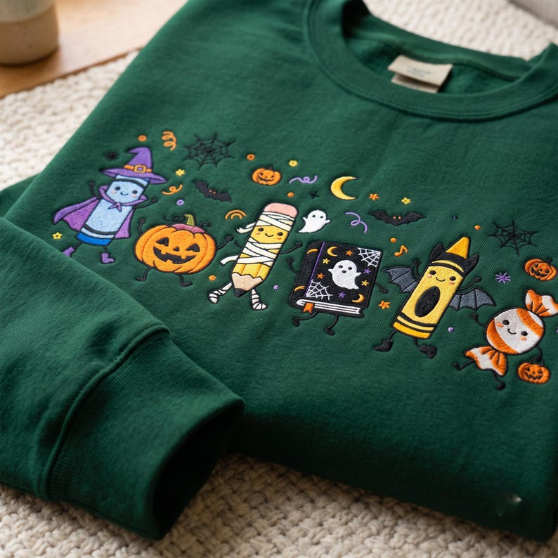 Halloween Teacher Embroidered Sweatshirt, Funny Teacher Life Crewneck, Teacher School Supplies, Back To School Gift