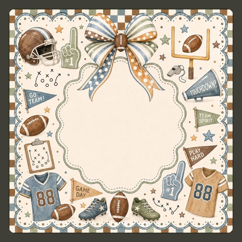 Vintage Bow Football Mahjong Mat, Blue Brown Game Day Table Cover, American Mahjong Playmat