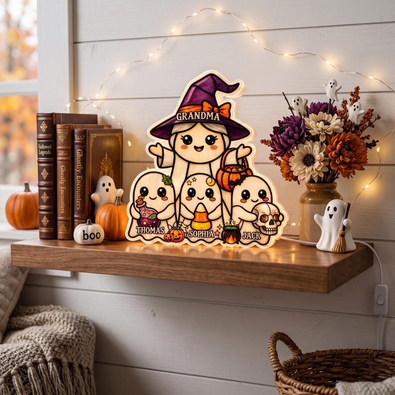 Whimsical Grandma's Boo Crew, Personalized Light Box, Halloween Decoration For Grandma