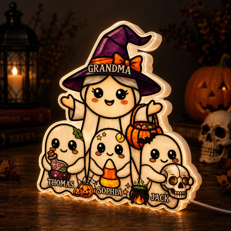 Whimsical Grandma's Boo Crew, Personalized Light Box, Halloween Decoration For Grandma