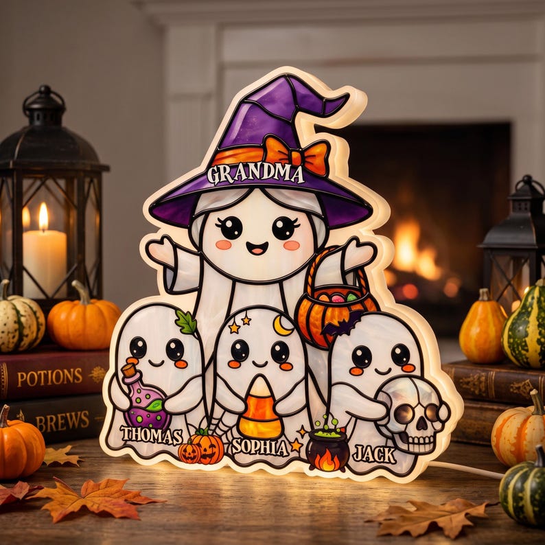 Whimsical Grandma's Boo Crew, Personalized Light Box, Halloween Decoration For Grandma