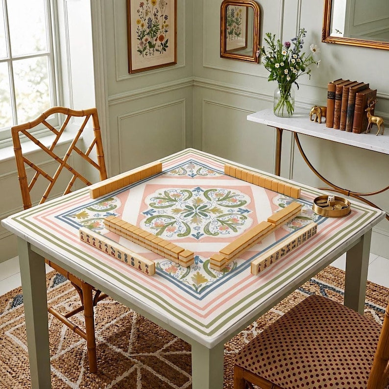 Botanical Mahjong Playing Mat, Mahjong Table Mat for American & Chinese Mahjong, Game Night Gift