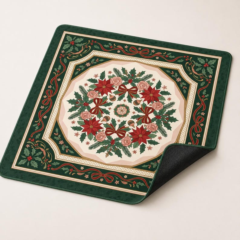 Holiday Mah Jongg Mat, Christmas Poinsettia Mahjong Mat, Winter Mahjong Table Cover, American Mahjong Gift