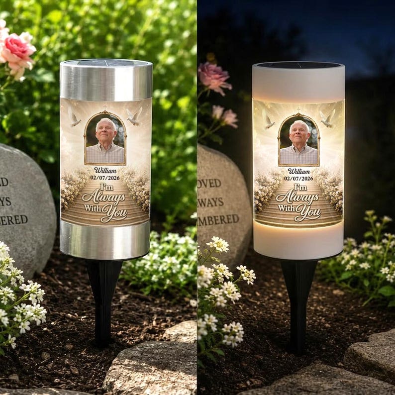 Personalized Memorial Solar Light, Custom Photo Garden Sympathy Gift
