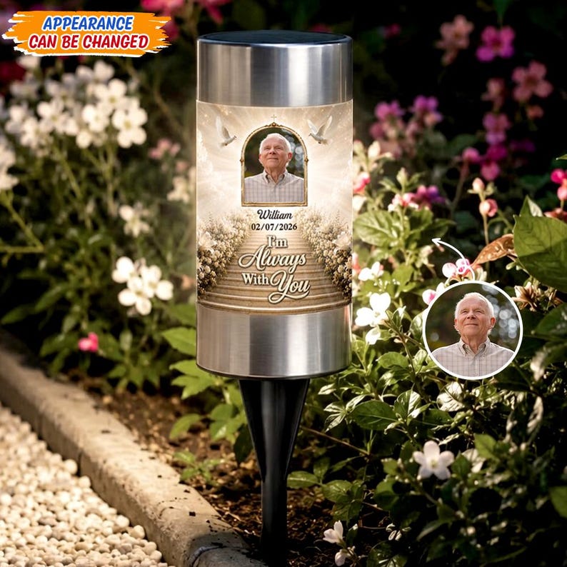 Personalized Memorial Solar Light, Custom Photo Garden Sympathy Gift