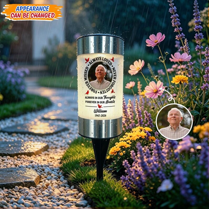 Personalized Memorial Solar Light, Custom Photo Remembrance Garden Stake