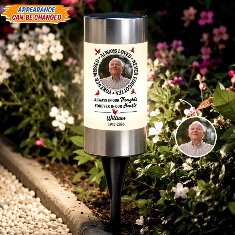 Personalized Memorial Solar Light, Custom Photo Remembrance Garden Stake