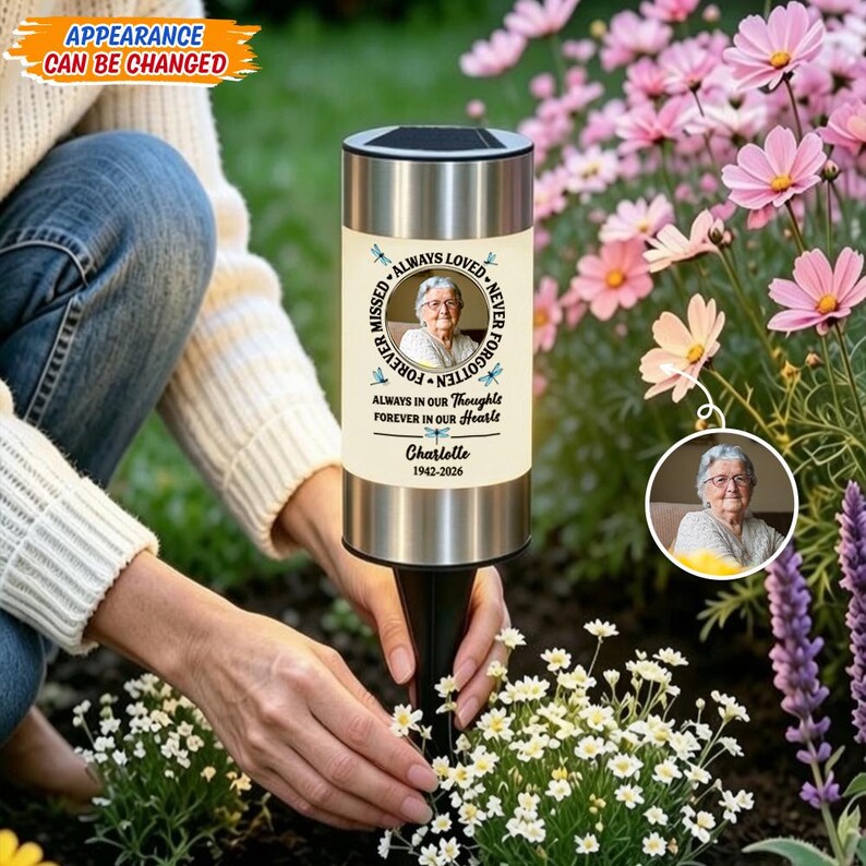 Personalized Memorial Solar Light, Custom Photo Remembrance Garden Stake