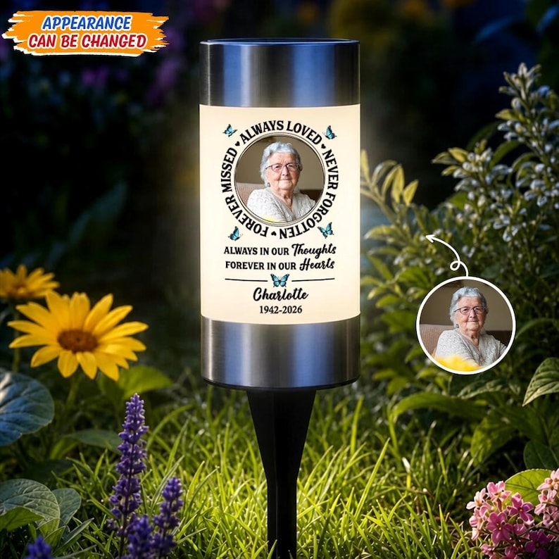 Personalized Memorial Solar Light, Custom Photo Remembrance Garden Stake