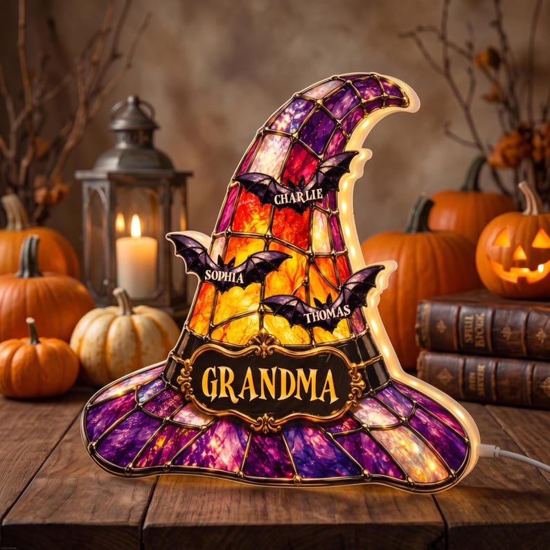 Personalized Grandma Witch Hat Light Box, Custom Halloween Light Box, Halloween Decor for Grandma