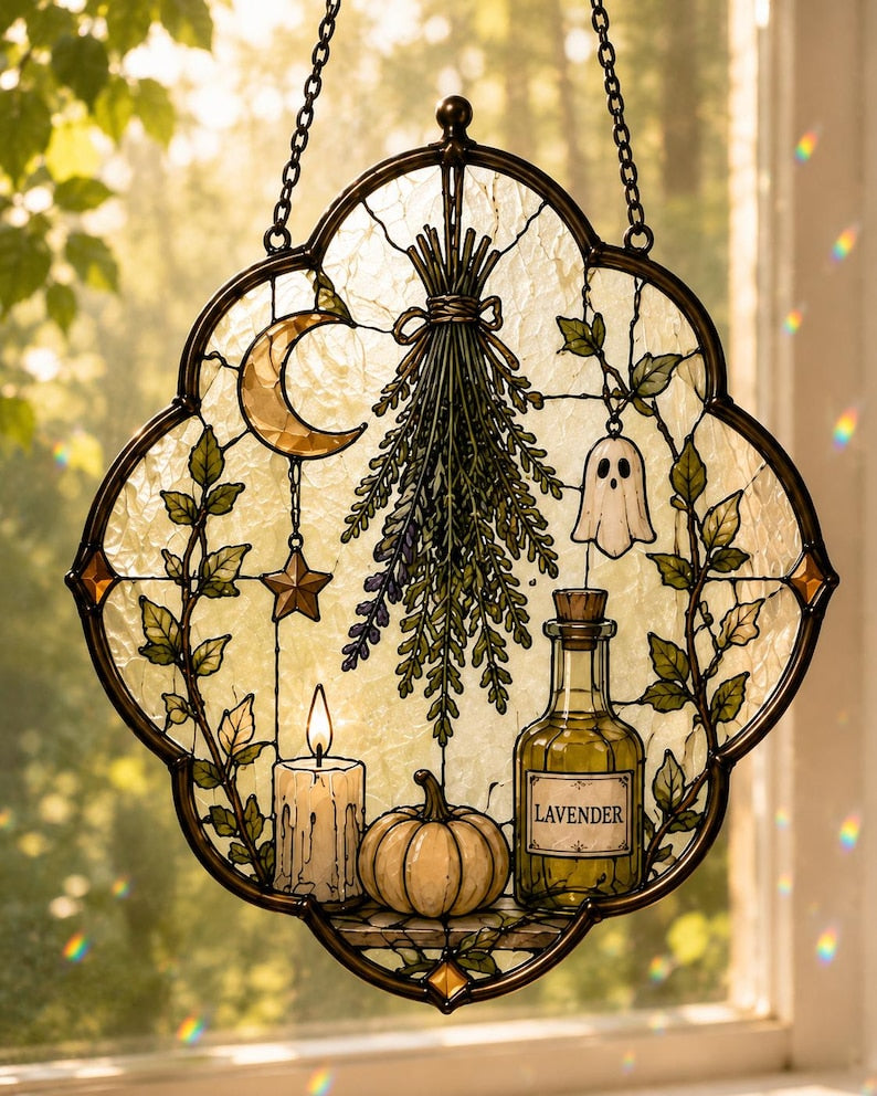 Personalized Witch Apothecary Acrylic Suncatcher, Custom Name Herbal Shelf Window Hanging, Gothic Witch Decor