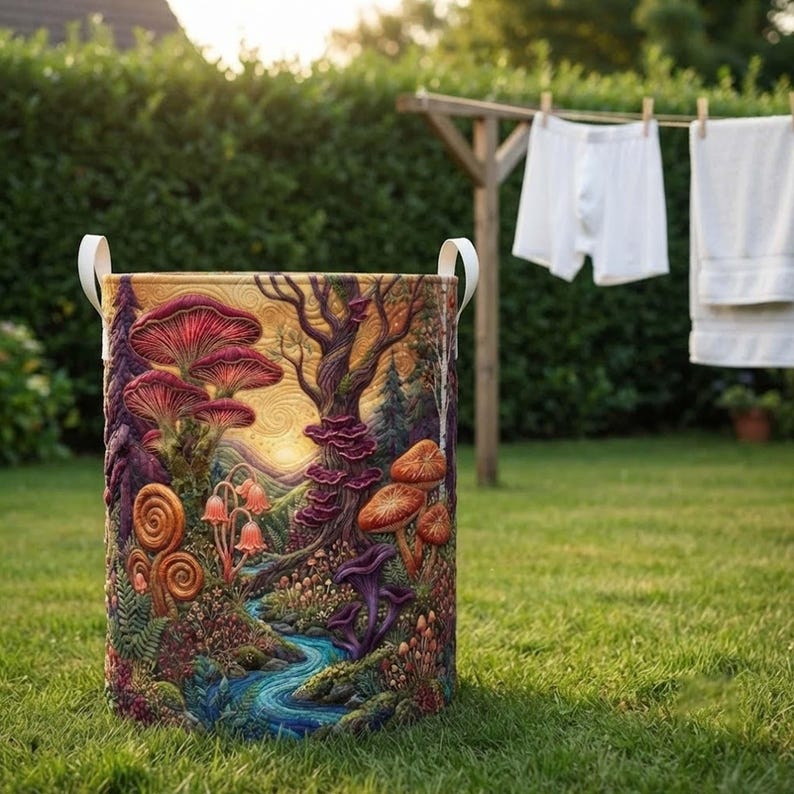 Fairy Groove Quilted Laundry Basket, Fairycore Clothes Hamper, Large Foldable Basket