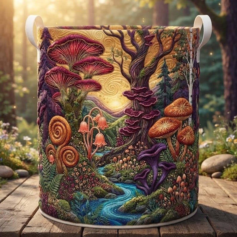 Fairy Groove Quilted Laundry Basket, Fairycore Clothes Hamper, Large Foldable Basket