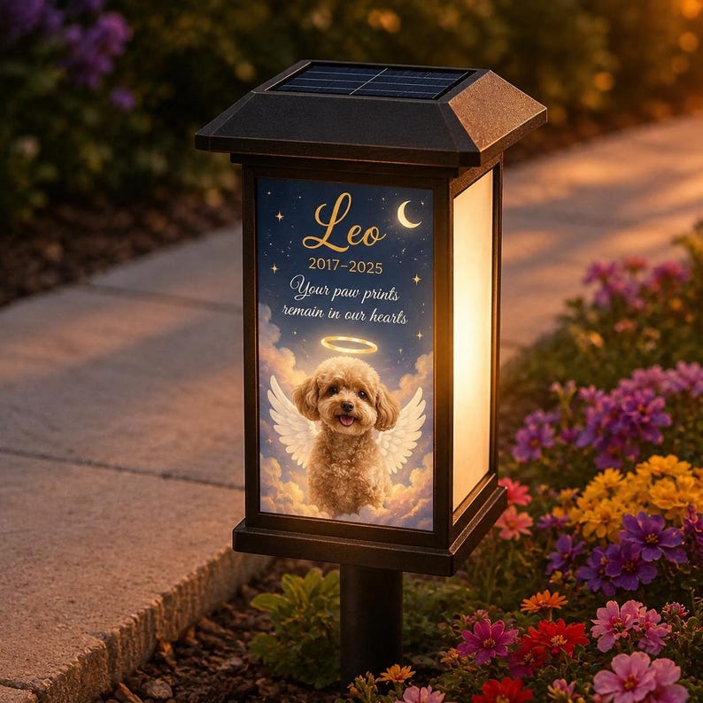 Personalized Name Photo Pet Memorial Solar Light, Custom Dog Cat Memorial Garden Stake, Pet Loss Sympathy Gift