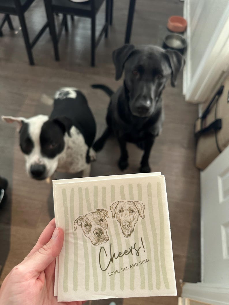 Custom Pet Napkins For Wedding, Personalized Dog And Cat Portrait From Photo, Dog Cocktail Engagement Serviettes