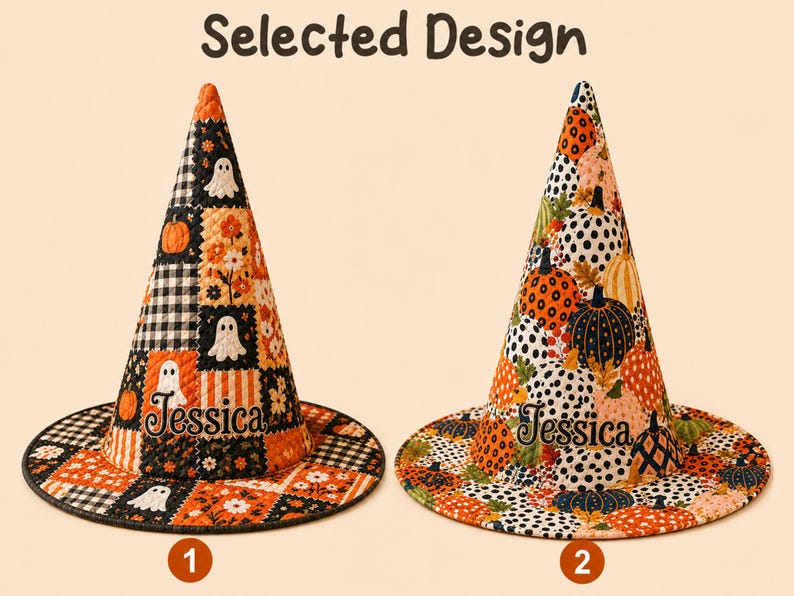 Personalized Witch Hat, Custom Name Quilted Halloween Hat, Patchwork Witch Costume Hat, Halloween Decor Gift
