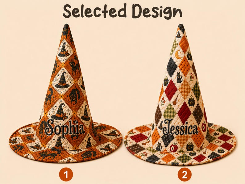 Personalized Witch Hat Decor, Primitive Quilted Halloween Hat, Custom Name Fall Table Decor, Rustic Black Cat Witch Hat