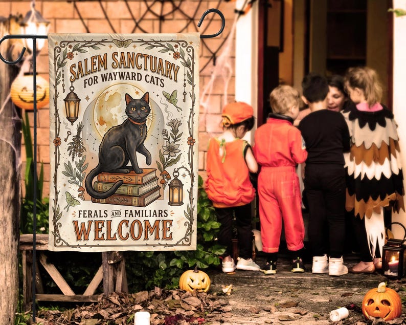 Halloween Garden Flags For Outside, Vintage Halloween Decor Outdoor, Halloween Flag, Black Cat Decor, Housewarming Gift