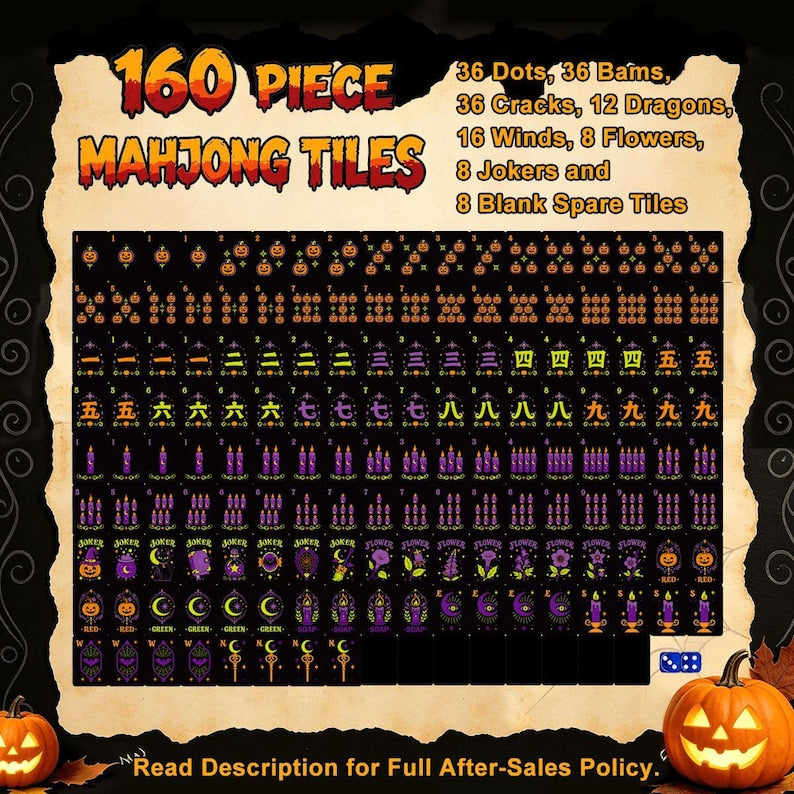 Mahjong Tile Set 160 Pieces, Halloween Mahjong Tiles, Spooky Mah Jongg Set, Witchy Mahj Tiles With Storage Box