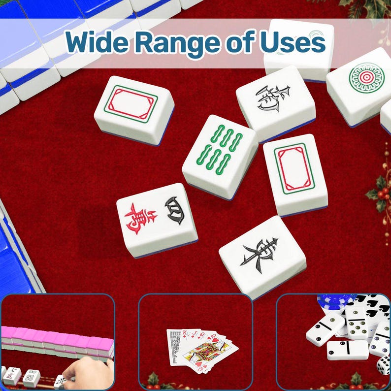 Christmas Mahjong Mat Red Plaid Holly Design, Holiday Mahjong Mat, Festive Game Night Gift