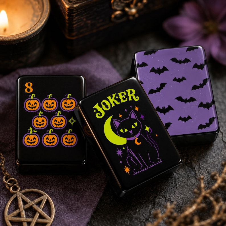 Mahjong Tile Set 160 Pieces, Halloween Mahjong Tiles, Spooky Mah Jongg Set, Witchy Mahj Tiles With Storage Box
