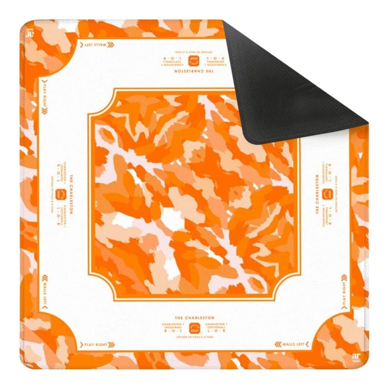 Orange White Mahjong Mat, Preppy Game Day Mahjong Table Mat, Modern Mahjong Table Setup
