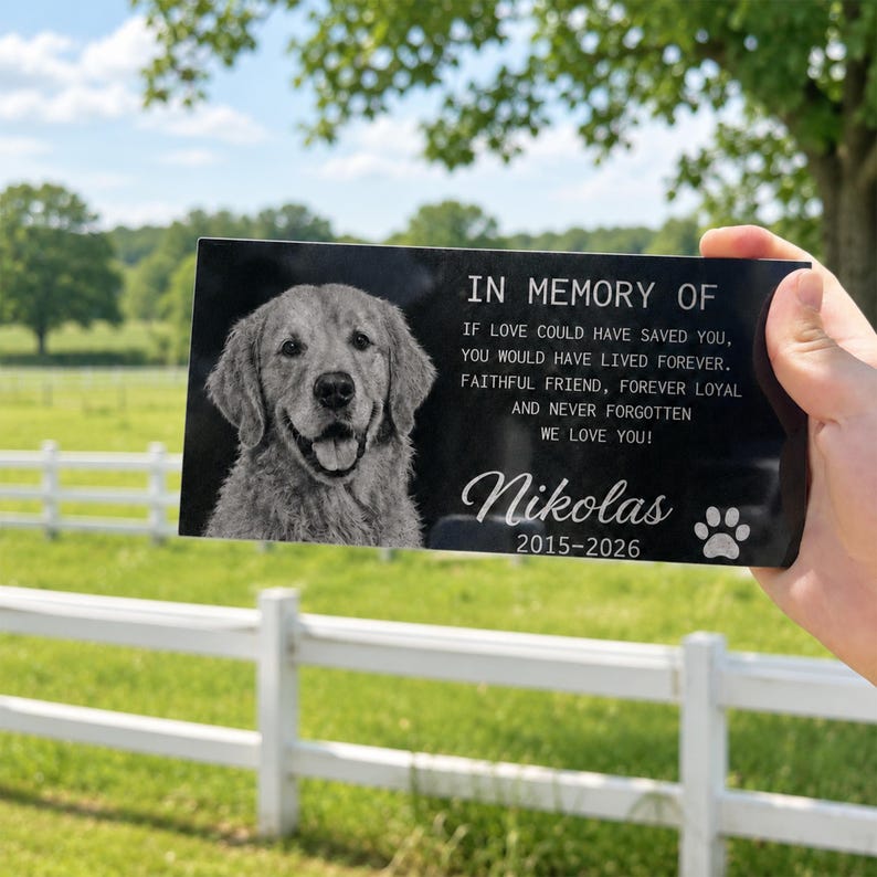 Custom Dog Memorial Stone, Personalized Sympathy Photo Gift, Engraved Granite Grave Marker, Pet Loss Gift